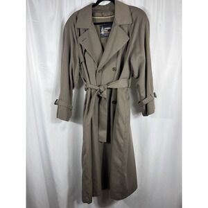 London Fog Classic Trench Coat Olive Double Breasted Belted Full Length